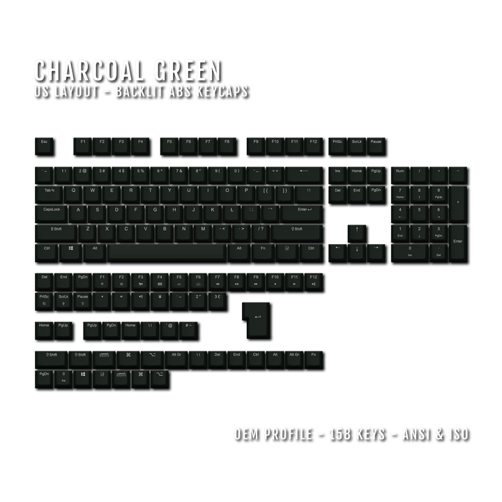 Charcoal Green UK & US Windows/Mac Backlit ABS Keycaps Krome Keycaps LTD mac & multimedia, Single Colour, UK