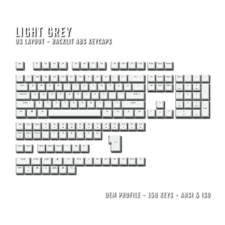Light Grey UK & US Windows/Mac Backlit ABS Keycaps