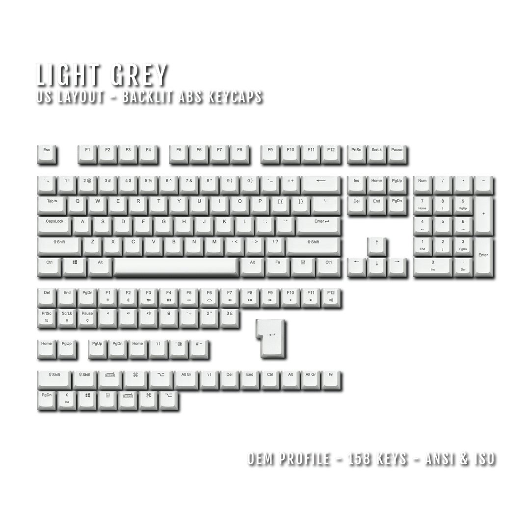 Light Grey UK & US Windows/Mac Backlit ABS Keycaps Krome Keycaps LTD mac & multimedia, Single Colour, UK