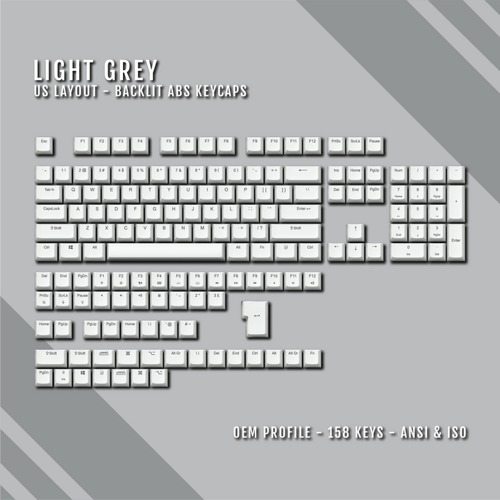 Light Grey UK & US Windows/Mac Backlit ABS Keycaps