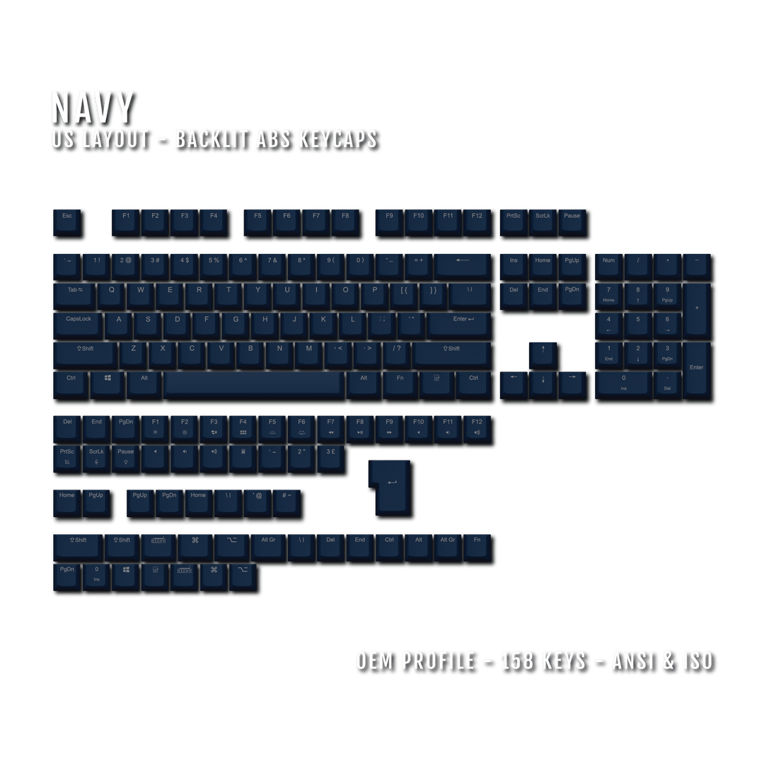 Navy UK & US Windows/Mac Backlit ABS Keycaps