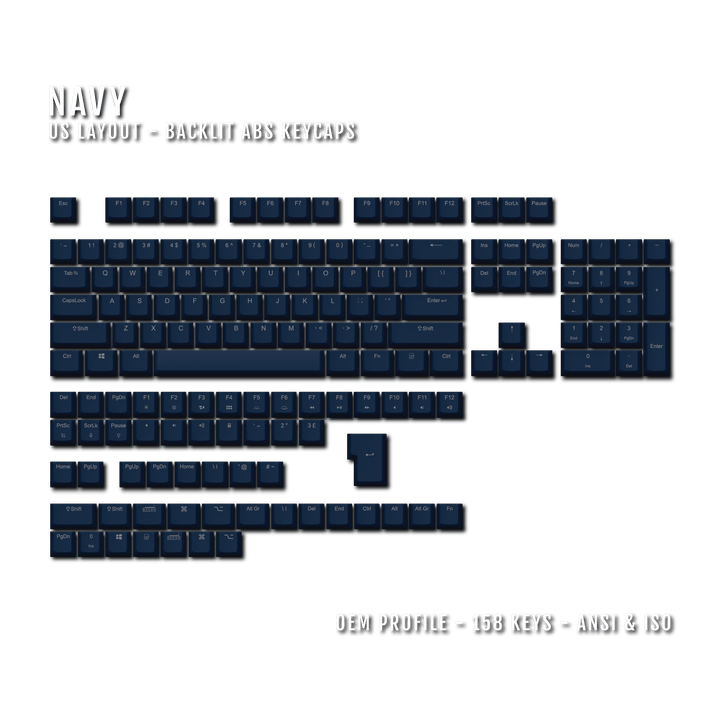 Navy UK & US Windows/Mac Backlit ABS Keycaps