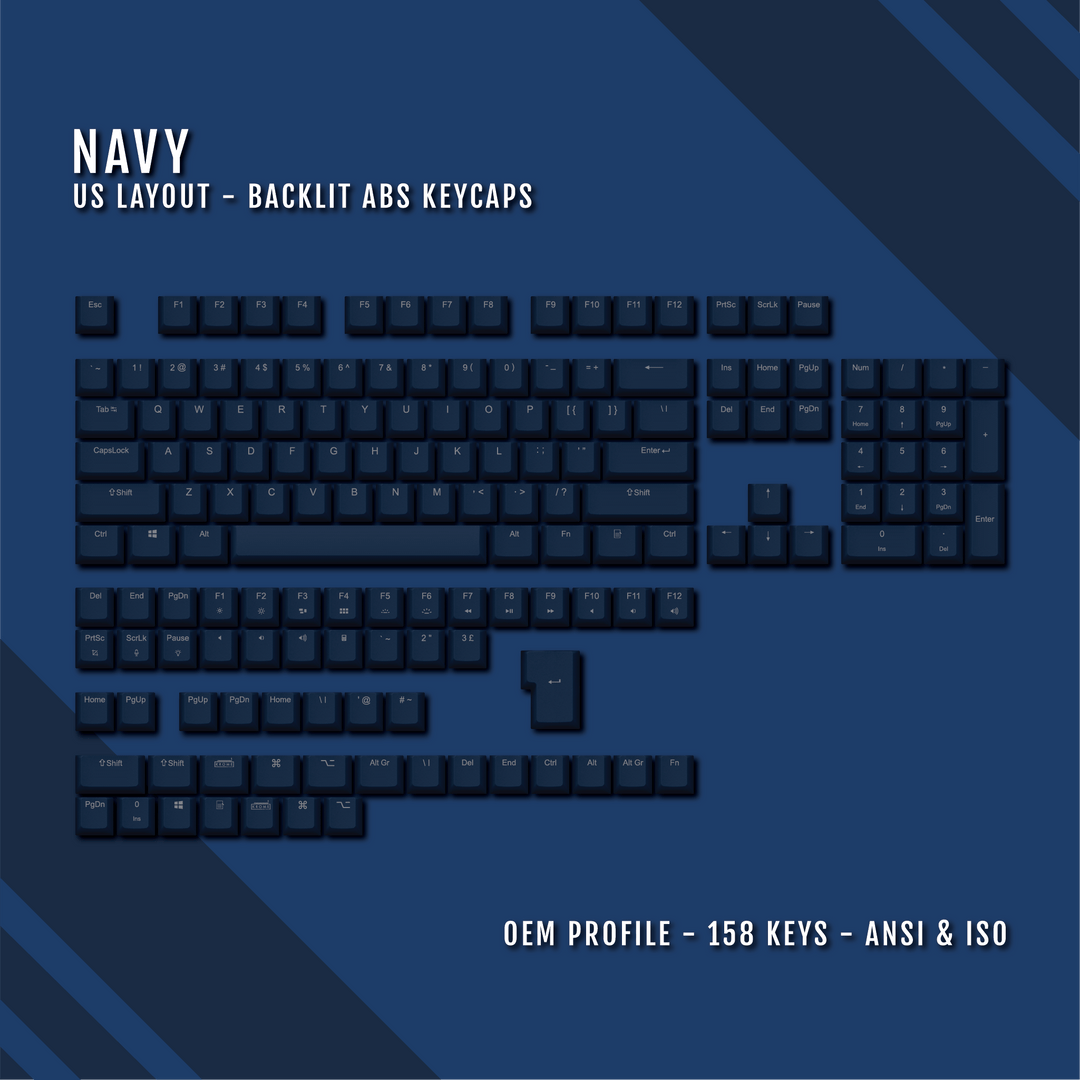 Navy UK & US Windows/Mac Backlit ABS Keycaps Krome Keycaps LTD mac & multimedia, Single Colour, UK