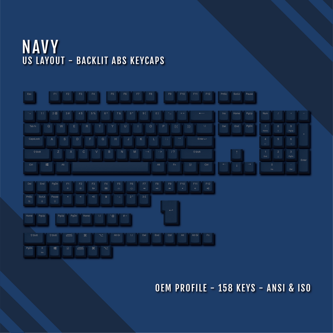 Navy UK & US Windows/Mac Backlit ABS Keycaps