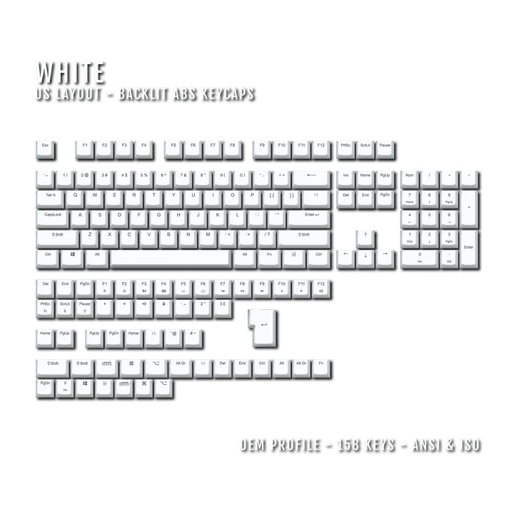 White UK & US Windows/Mac Backlit ABS Keycaps