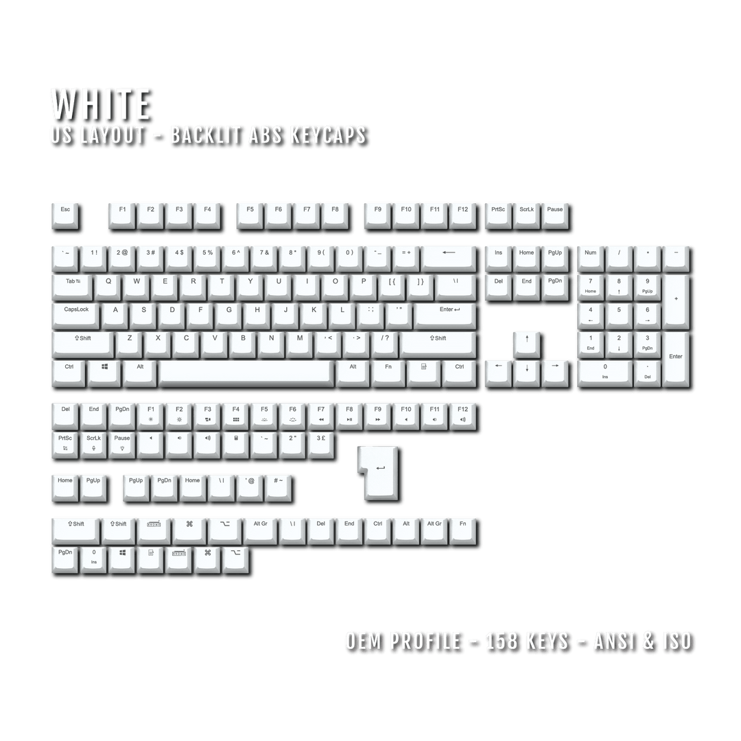 White UK & US Windows/Mac Backlit ABS Keycaps