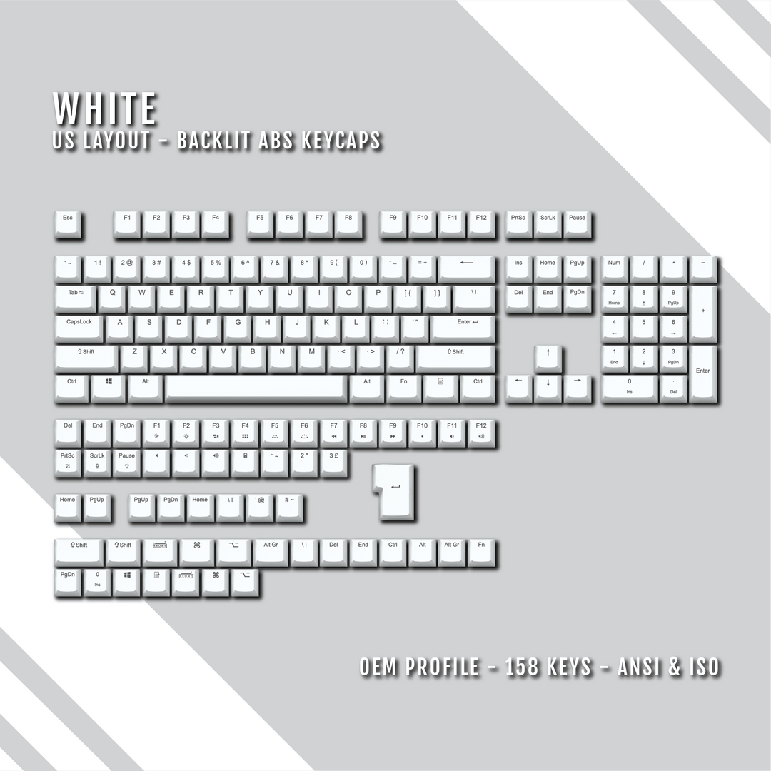 White UK & US Windows/Mac Backlit ABS Keycaps