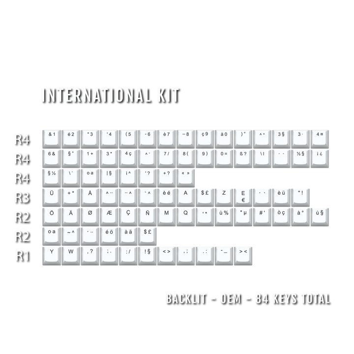 White Backlit International Keycap Kit - ABS - Multiple Languages - kromekeycaps