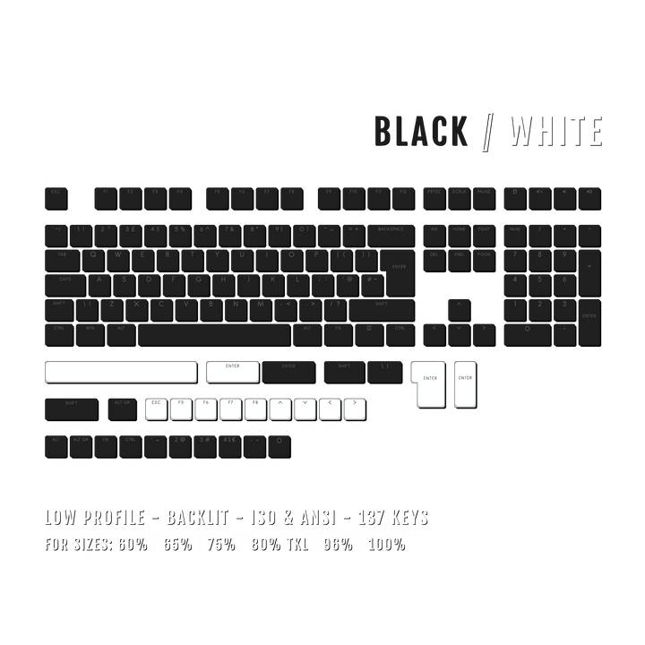 Black/White US & UK Low Profile Backlit PBT Keycaps