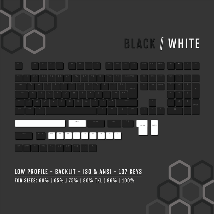 Black/White US & UK Low Profile Backlit PBT Keycaps
