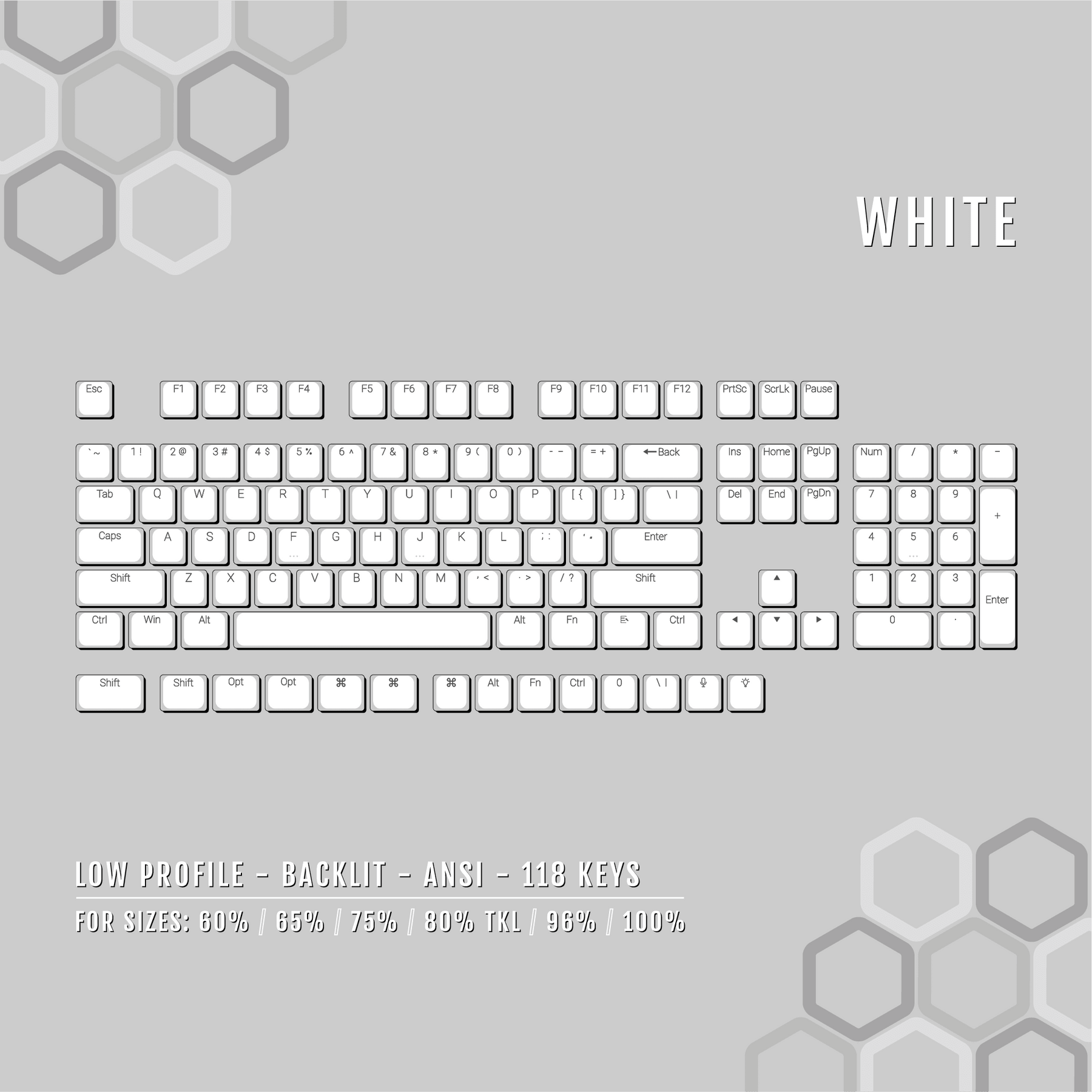 White Low Profile Windows/Mac Backlit PBT Keycaps – Krome Keycaps LTD
