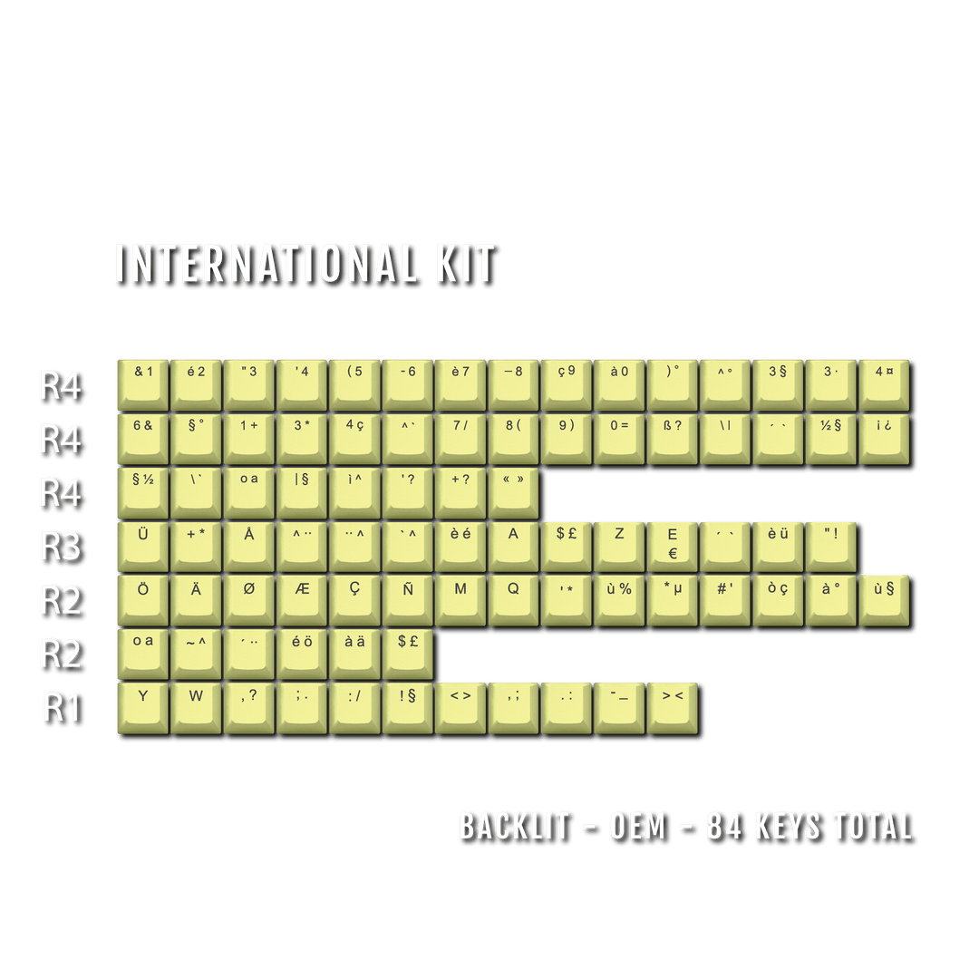 Yellow Backlit International Keycap Kit - ABS - Multiple Languages - kromekeycaps