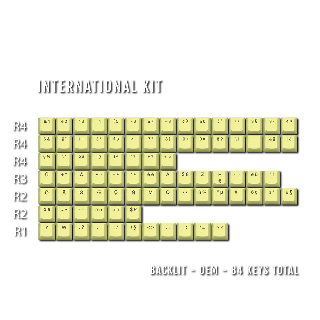 Yellow International ABS Keycap Conversion Kit Krome Keycaps LTD danish, french, german, italian, norwegian, portuguese, spanish, swedish, swiss