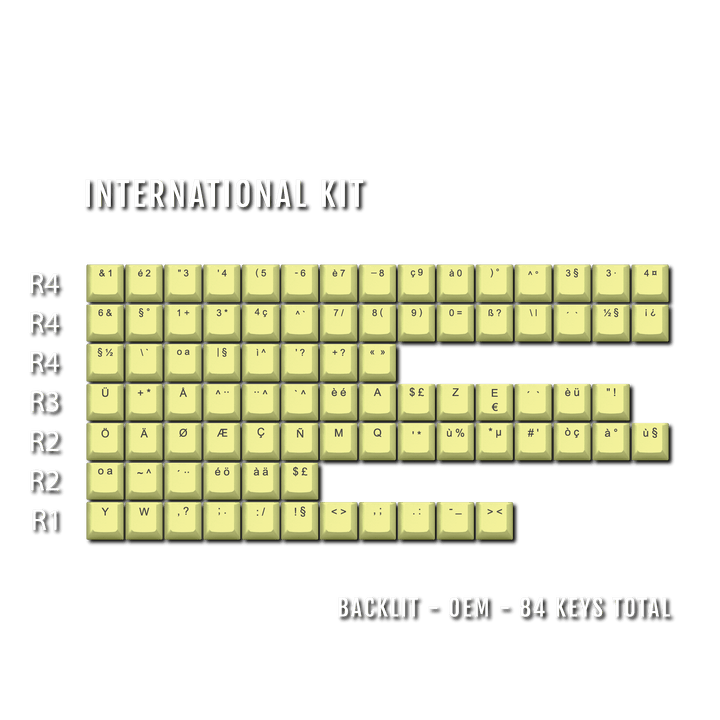 Yellow Backlit International Keycap Kit - ABS - Multiple Languages - kromekeycaps