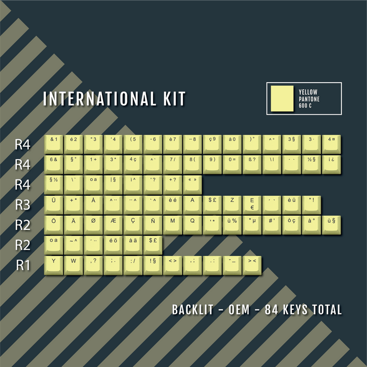 Yellow International ABS Keycap Conversion Kit Krome Keycaps LTD danish, french, german, italian, norwegian, portuguese, spanish, swedish, swiss
