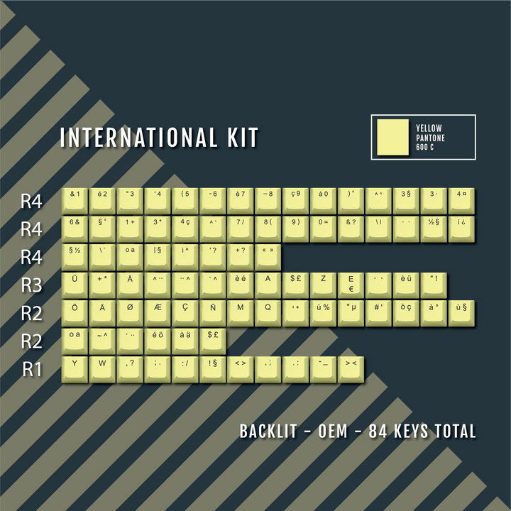 Yellow Backlit International Keycap Kit - ABS - Multiple Languages - kromekeycaps