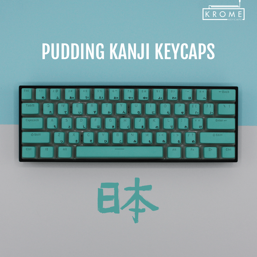 Turquoise UK & Japanese Dual Language PBT Pudding Keycaps Krome Keycaps LTD Kanji Pudding