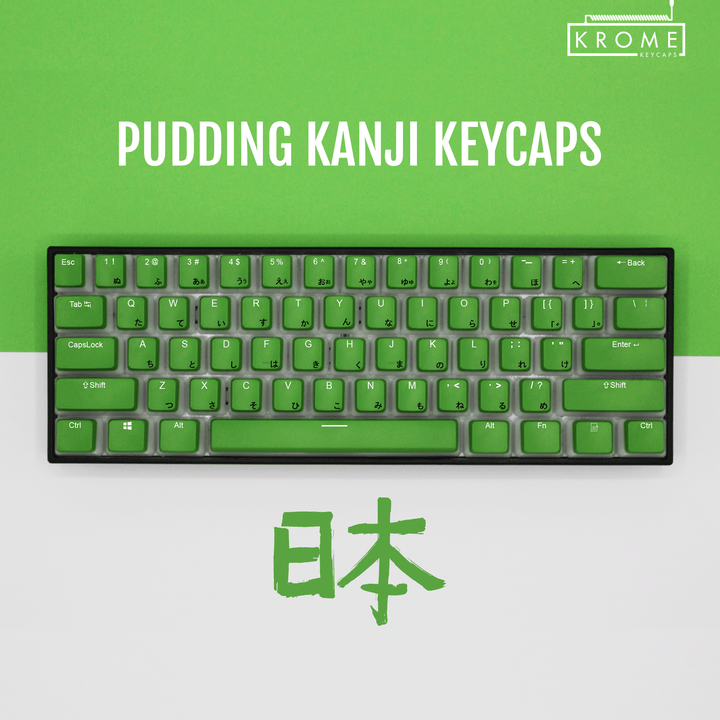 Green UK & Japanese Dual Language PBT Pudding Keycaps Krome Keycaps LTD Kanji Pudding