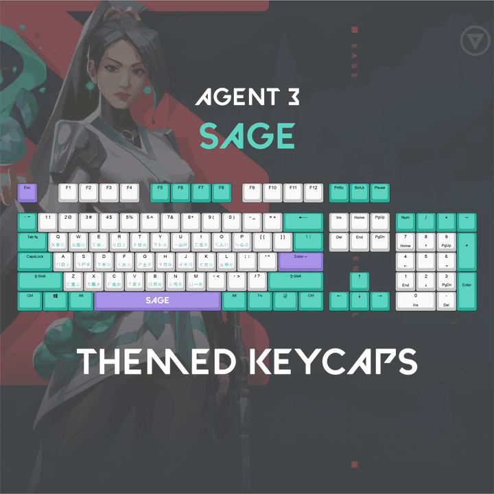 ISO/ANSI - Sage Valorant Themed PBT Keycaps Krome Keycaps LTD Multicolour, valorant