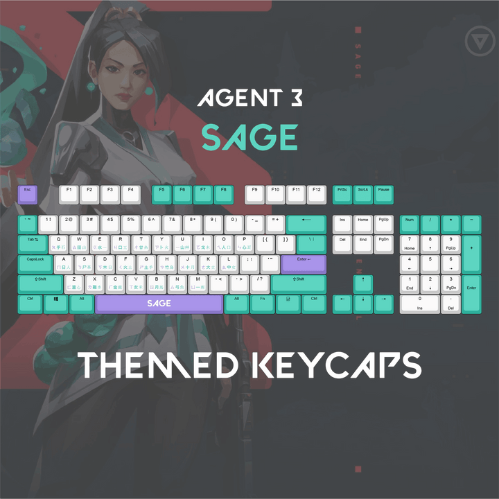 ISO/ANSI - Sage Valorant Themed PBT Keycaps - kromekeycaps