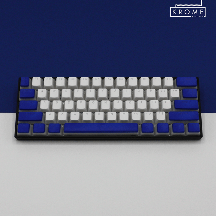 ANSI - Pudding Blue & White PBT Keycaps - kromekeycaps