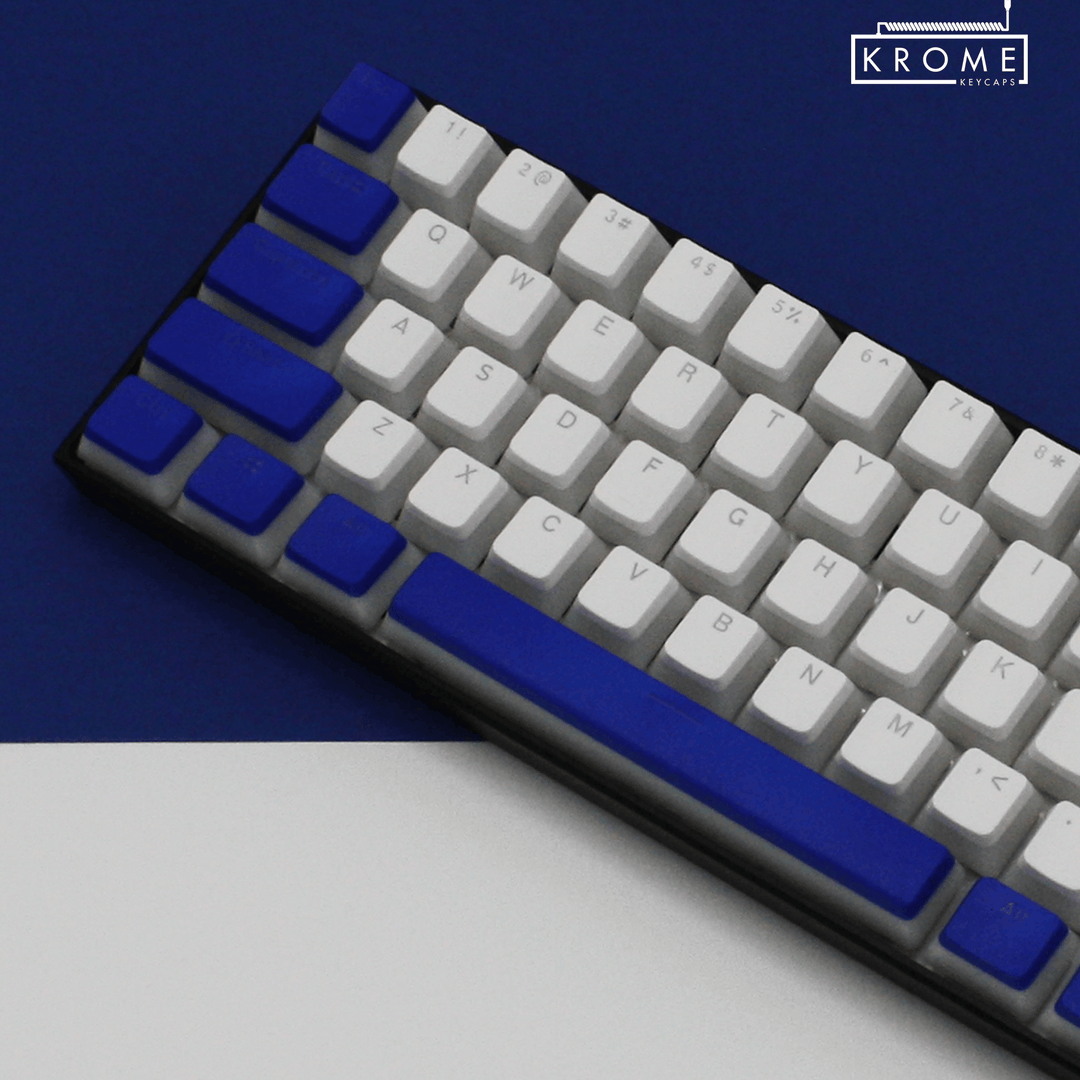 ANSI - Pudding Blue & White PBT Keycaps - kromekeycaps