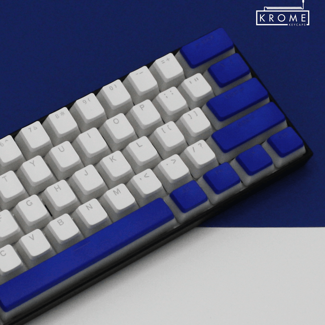 ANSI - Pudding Blue & White PBT Keycaps - kromekeycaps