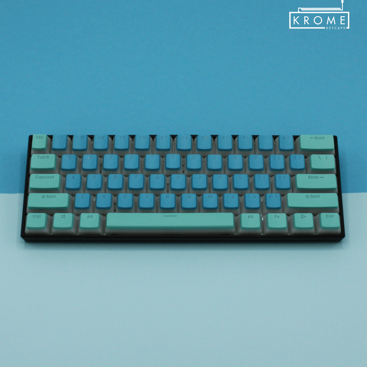 ANSI - Pudding Cyan & Light Blue PBT Keycaps - kromekeycaps