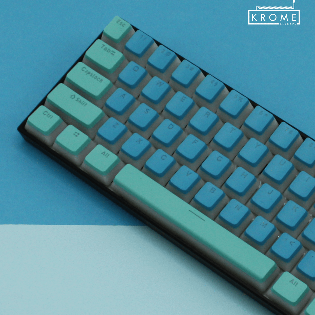 ANSI - Pudding Cyan & Light Blue PBT Keycaps - kromekeycaps