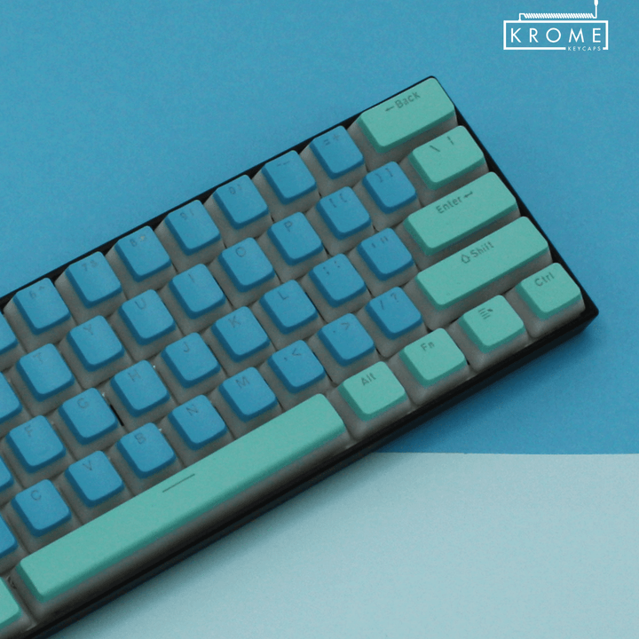 ANSI - Pudding Cyan & Light Blue PBT Keycaps - kromekeycaps