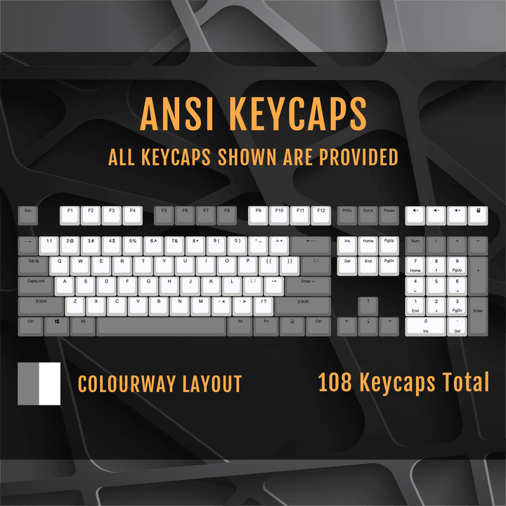 ANSI - Pudding Cyan & White PBT Keycaps - kromekeycaps