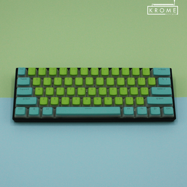 ANSI - Pudding Lime & Cyan PBT Keycaps - kromekeycaps