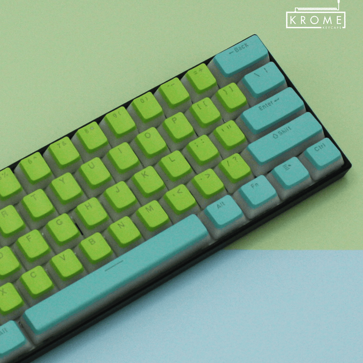 ANSI - Pudding Lime & Cyan PBT Keycaps - kromekeycaps