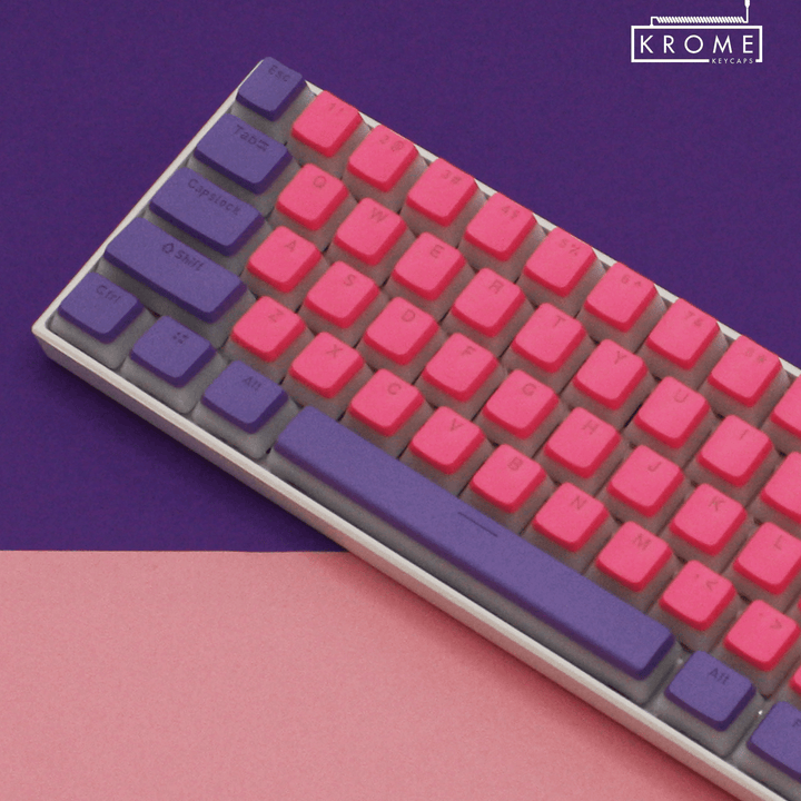 ANSI - Pudding Pink & Purple PBT Keycaps - kromekeycaps