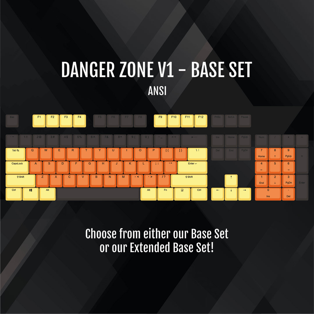 ISO/ANSI - Danger Zone V1 - Black / Orange / Yellow PBT Keycaps Krome Keycaps LTD half, Multicolour