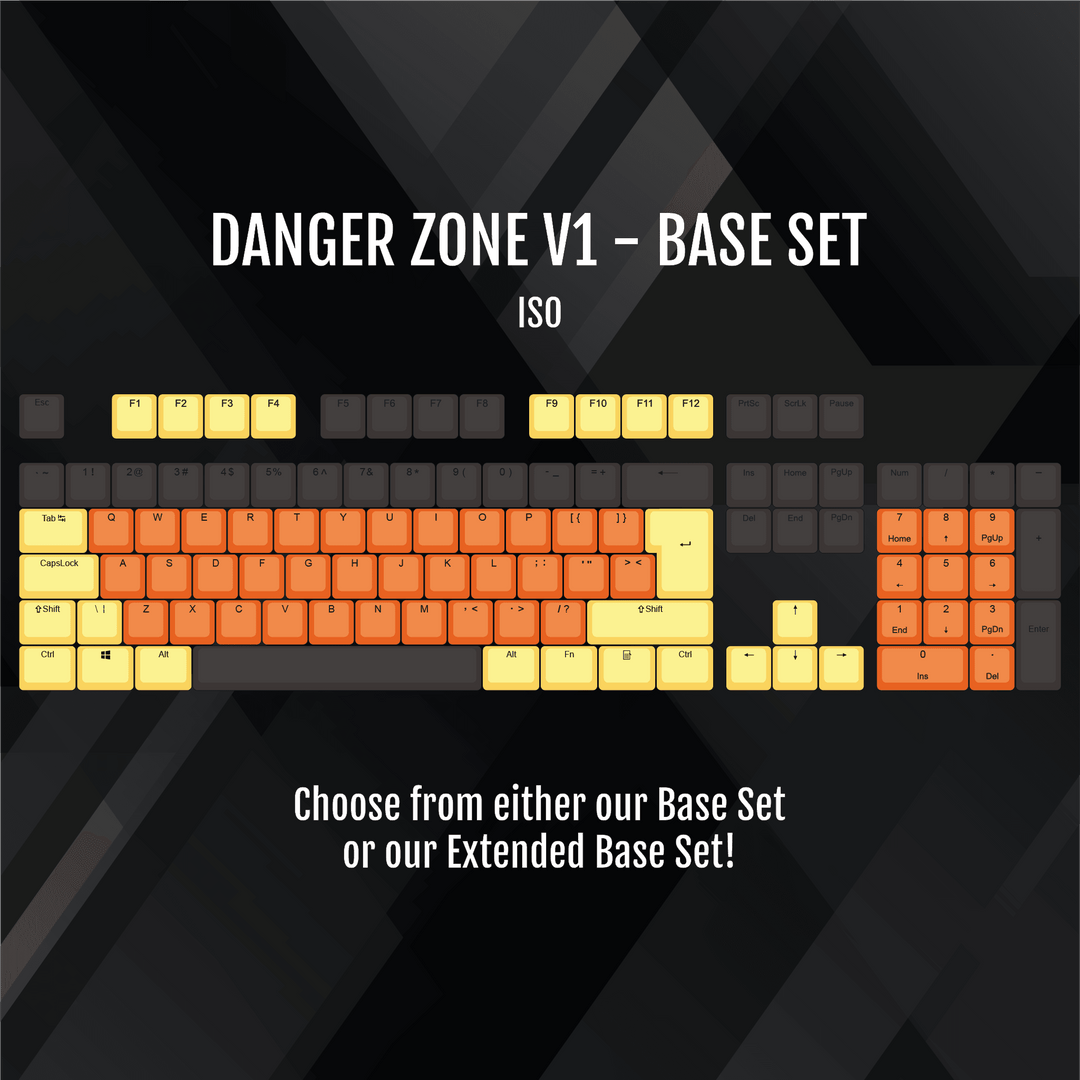 ISO/ANSI - Danger Zone V1 - Black / Orange / Yellow PBT Keycaps Krome Keycaps LTD half, Multicolour