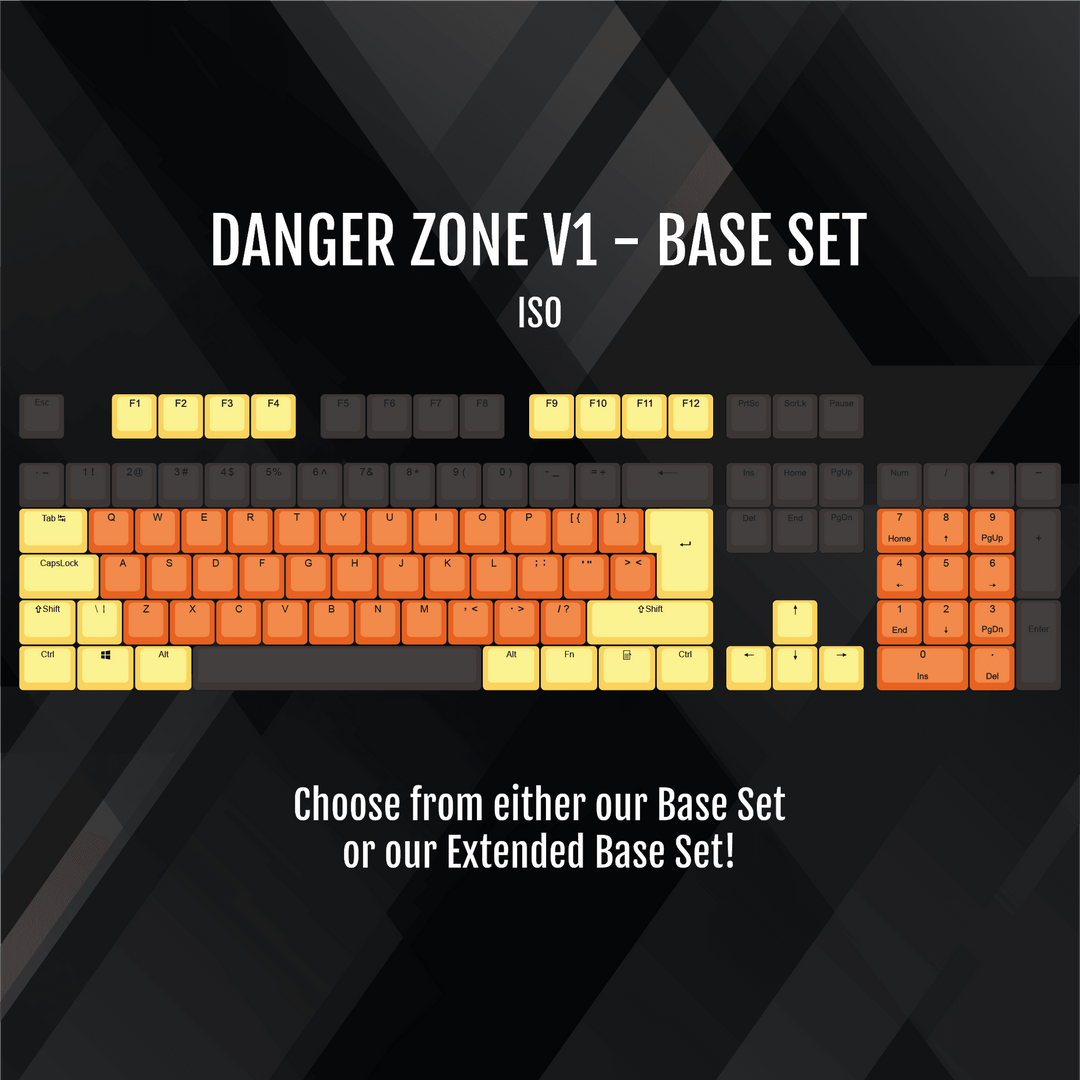 ISO/ANSI - Danger Zone V1 - Black / Orange / Yellow PBT Keycaps - kromekeycaps