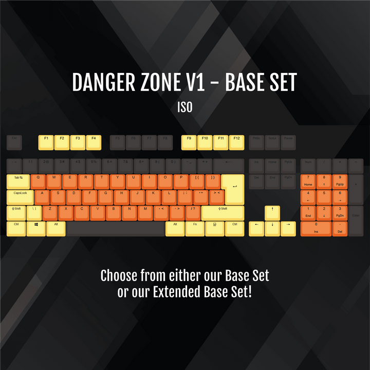 ISO/ANSI - Danger Zone V1 - Black / Orange / Yellow PBT Keycaps Krome Keycaps LTD half, Multicolour