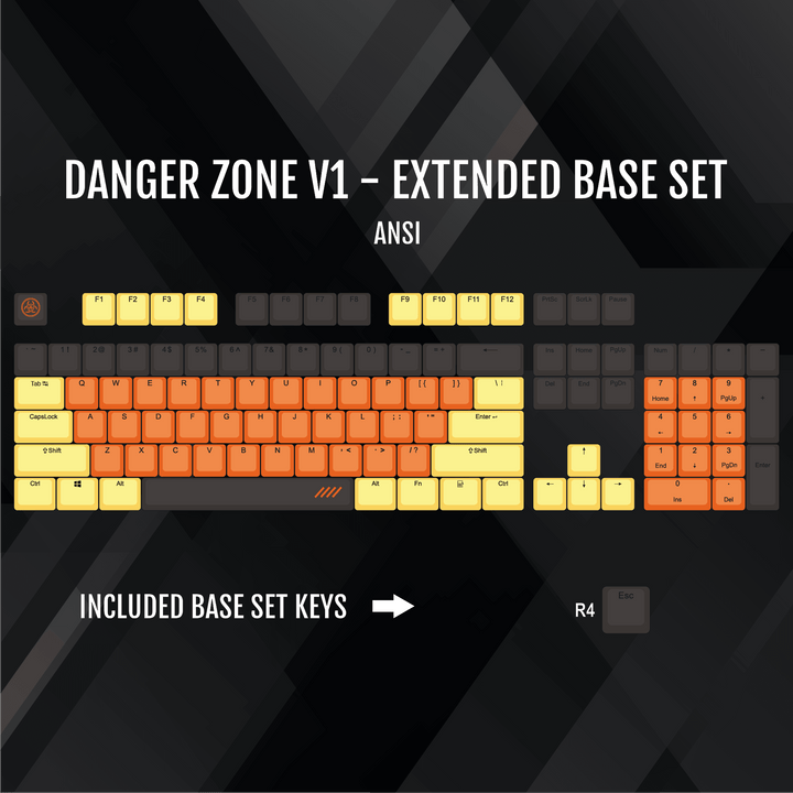 ISO/ANSI - Danger Zone V1 - Black / Orange / Yellow PBT Keycaps - kromekeycaps