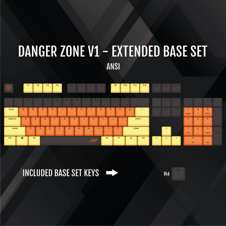 ISO/ANSI - Danger Zone V1 - Black / Orange / Yellow PBT Keycaps Krome Keycaps LTD half, Multicolour