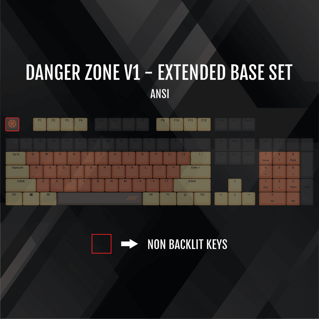 ISO/ANSI - Danger Zone V1 - Black / Orange / Yellow PBT Keycaps - kromekeycaps