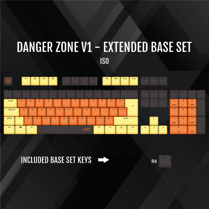 ISO/ANSI - Danger Zone V1 - Black / Orange / Yellow PBT Keycaps Krome Keycaps LTD half, Multicolour
