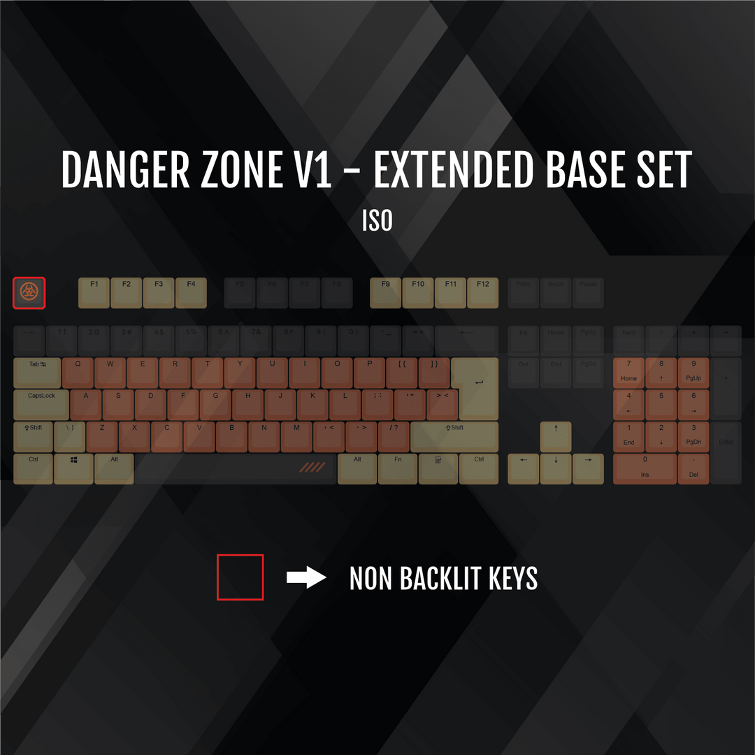 ISO/ANSI - Danger Zone V1 - Black / Orange / Yellow PBT Keycaps - kromekeycaps