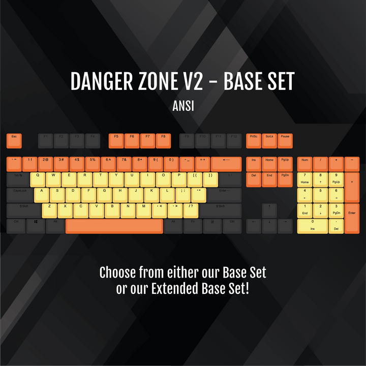 ISO/ANSI - Danger Zone V2 - Black / Orange / Yellow PBT Keycaps - kromekeycaps