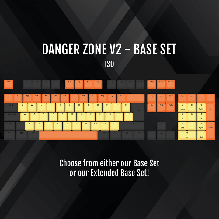 ISO/ANSI - Danger Zone V2 - Black / Orange / Yellow PBT Keycaps - kromekeycaps