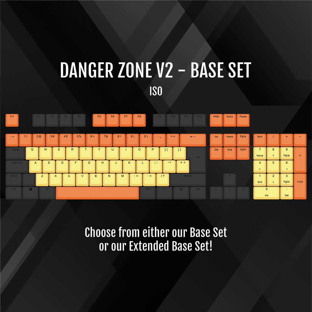 ISO/ANSI - Danger Zone V2 - Black / Orange / Yellow PBT Keycaps Krome Keycaps LTD half, Multicolour