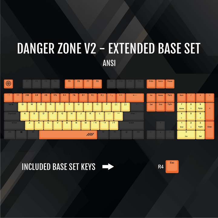 ISO/ANSI - Danger Zone V2 - Black / Orange / Yellow PBT Keycaps Krome Keycaps LTD half, Multicolour