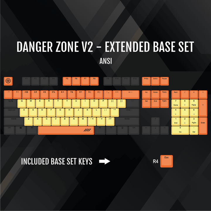 ISO/ANSI - Danger Zone V2 - Black / Orange / Yellow PBT Keycaps - kromekeycaps