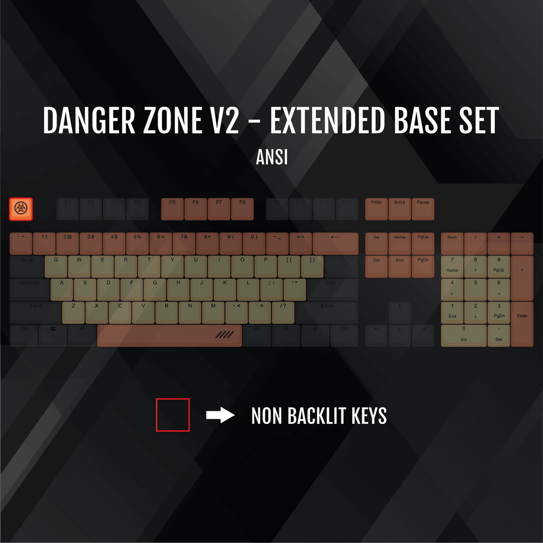 ISO/ANSI - Danger Zone V2 - Black / Orange / Yellow PBT Keycaps Krome Keycaps LTD half, Multicolour