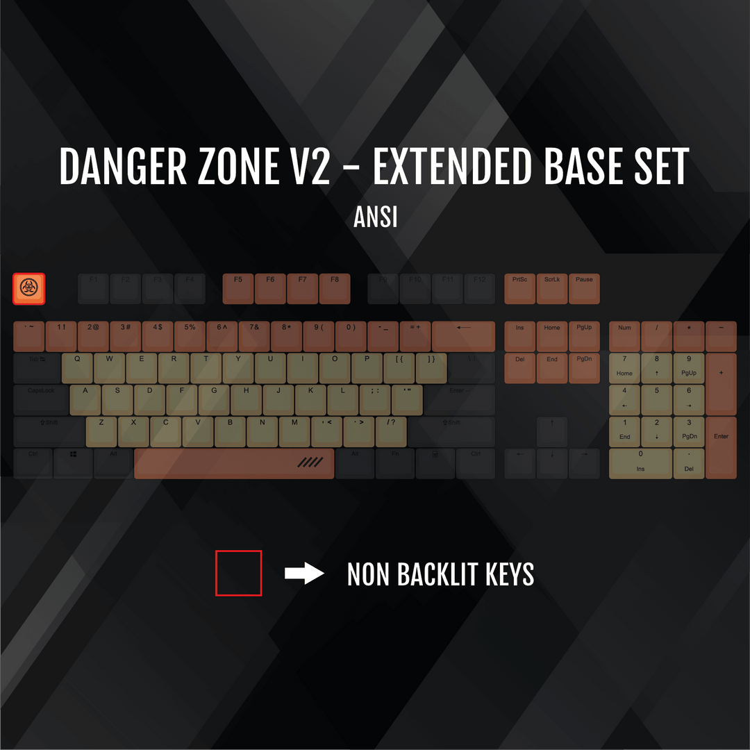 ISO/ANSI - Danger Zone V2 - Black / Orange / Yellow PBT Keycaps - kromekeycaps